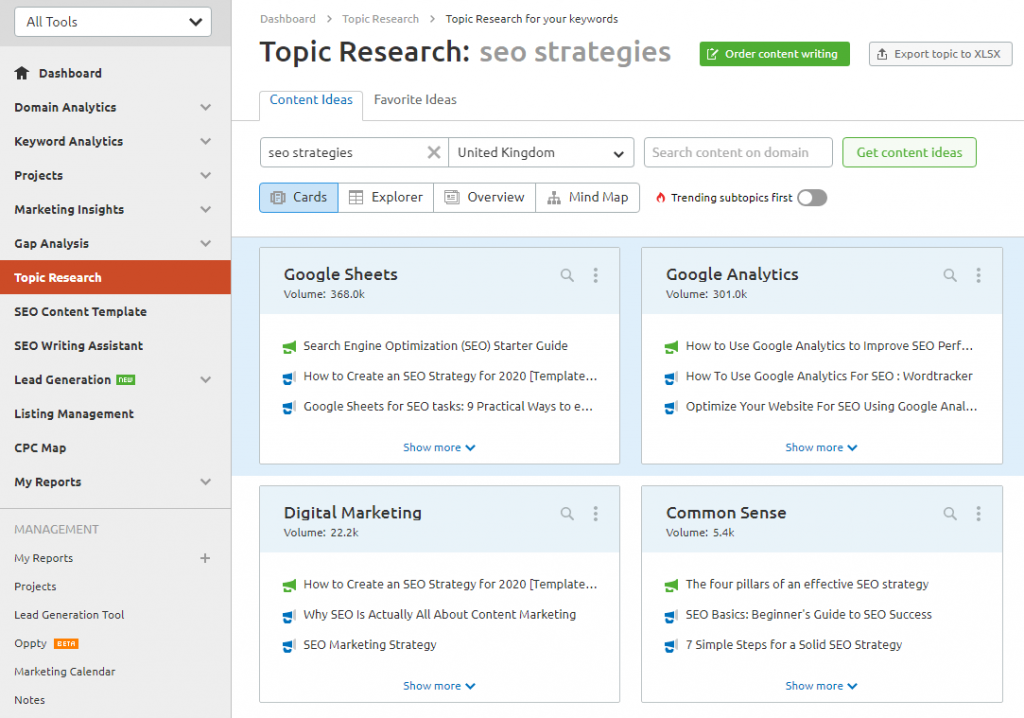SEMrush Topic research