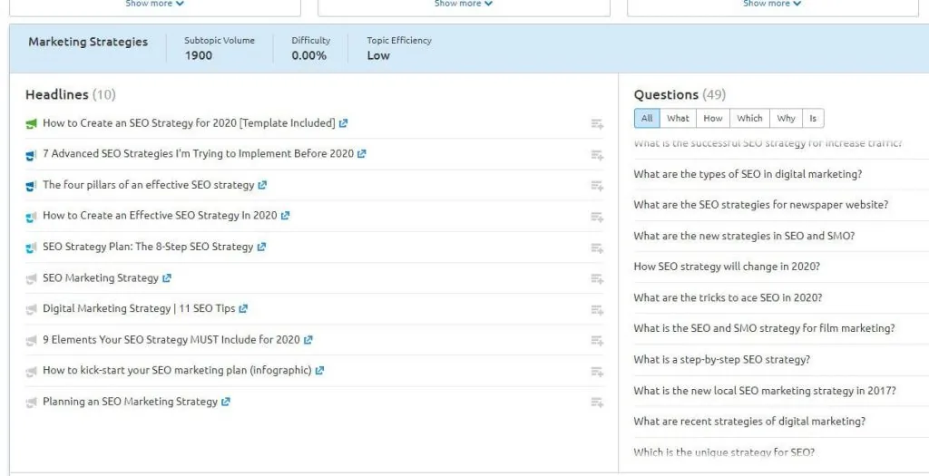 SEMrush topic research ideas