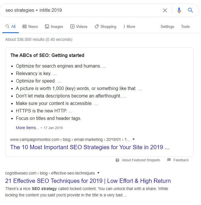 Google search parameter intitle outdated content