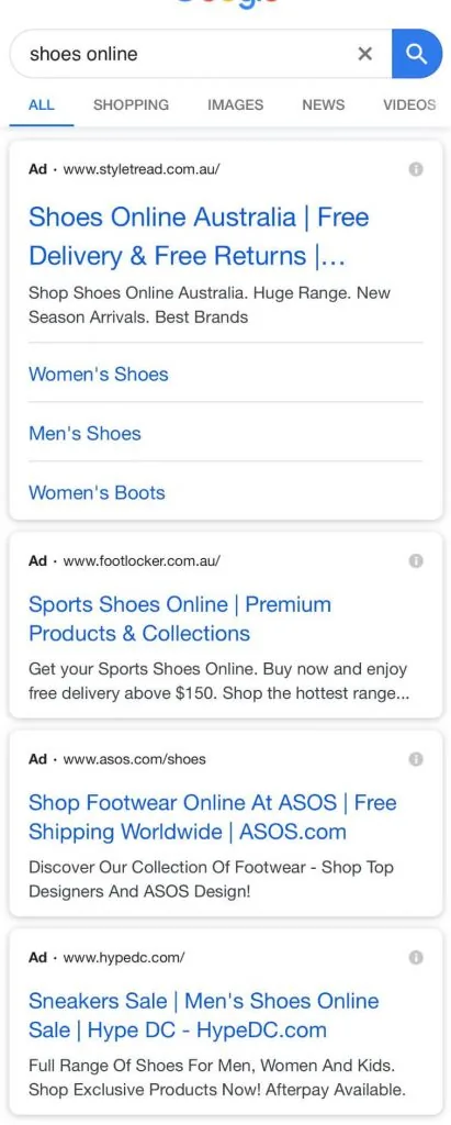 Larger font size for first ad