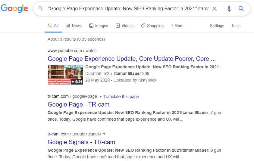 YouTube Google results embed