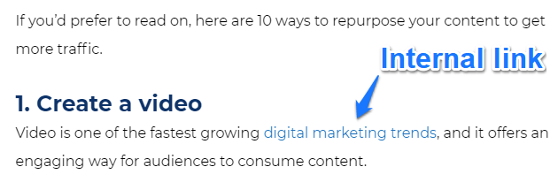 Internal link example for digital marketing trends