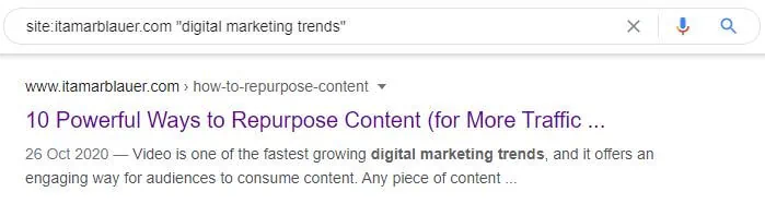 Google Site search example for digital marketing trends