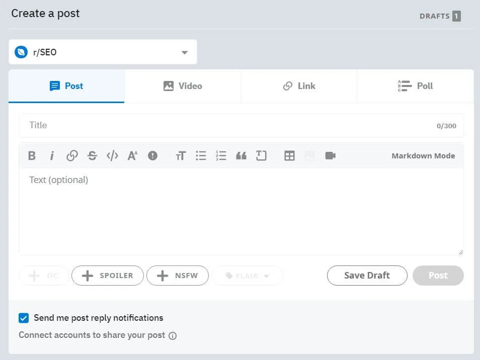 Create a post on Reddit