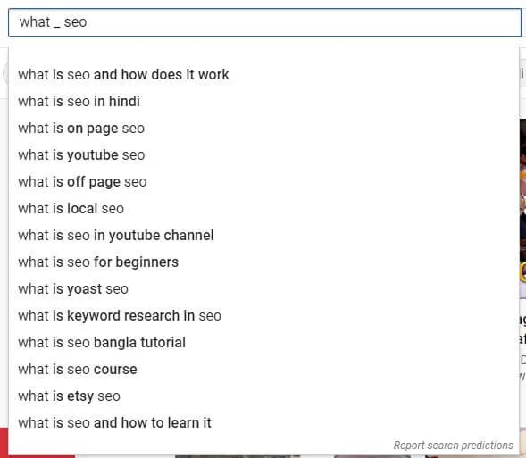 YouTube search predictions