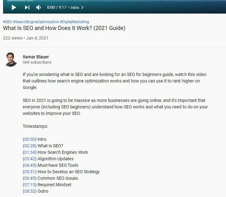 YouTube video description
