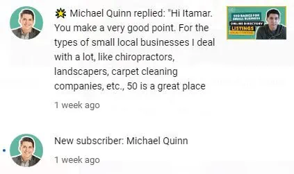 New subscriber after commenting on videos