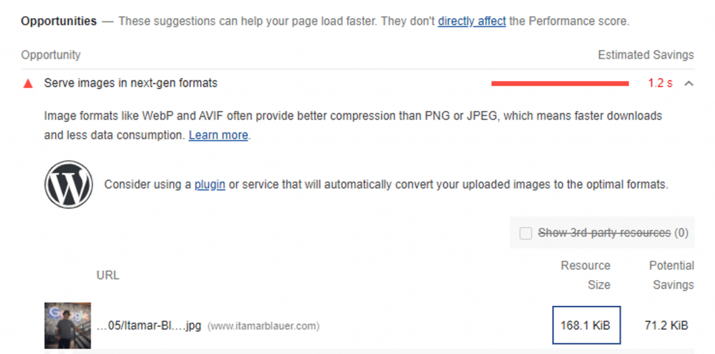 PageSpeed Insights recommendations for Image SEO